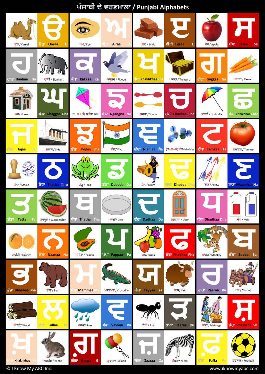 Punjabi alphabets chart showing all letters